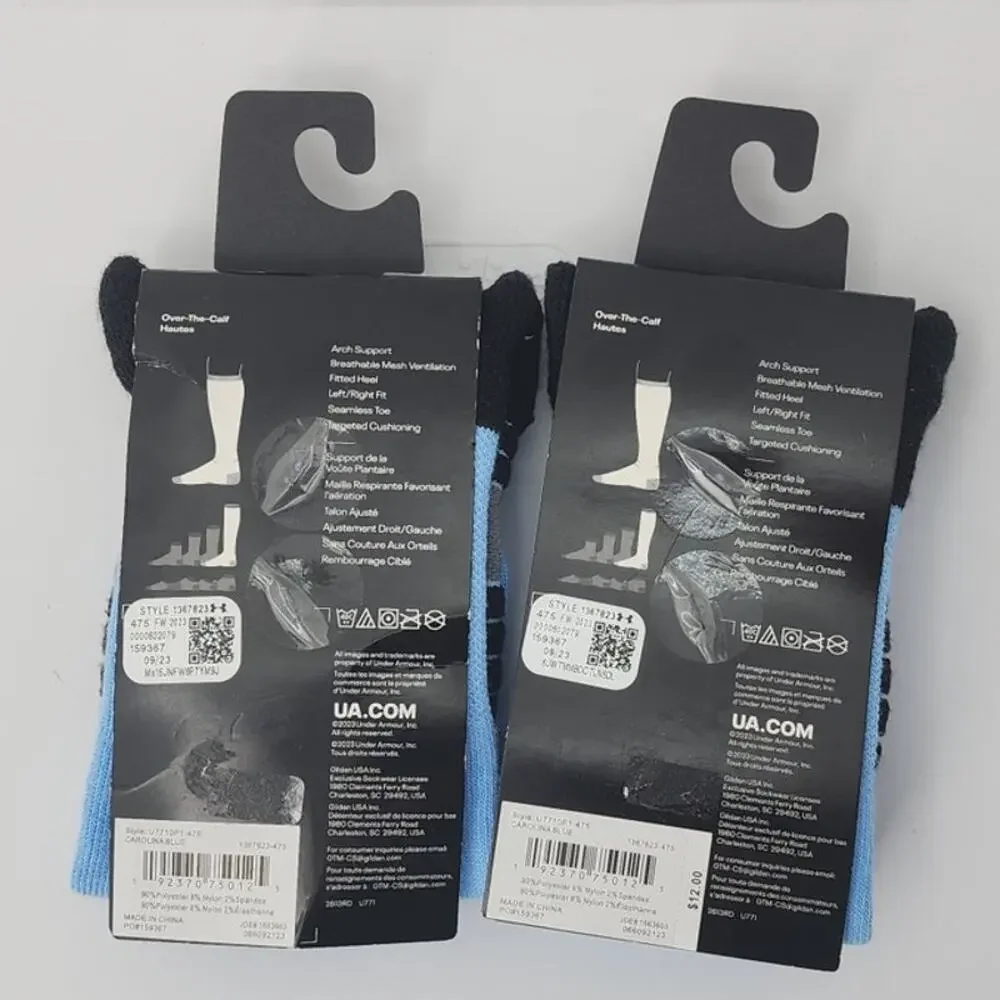 New NWT UA Under Armout Teams Cushioned Over the Calf Socks Blue Black 10.5K-13K